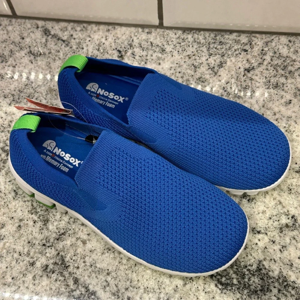 NoSoX Eddy‎ Jr Kids Slip On Sneakers Blue Mesh Lightweight Memory Foam Size 1
